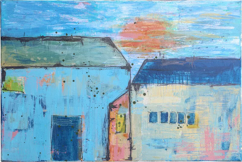 Akrylmålning BLÅ DÖRREN av Madeleine Skog Larsson