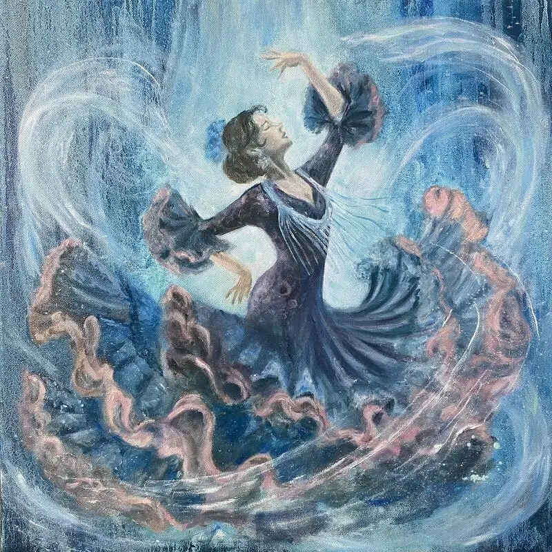 Oljemålning Flamenco- Vatten. Dans av Selene Caspian