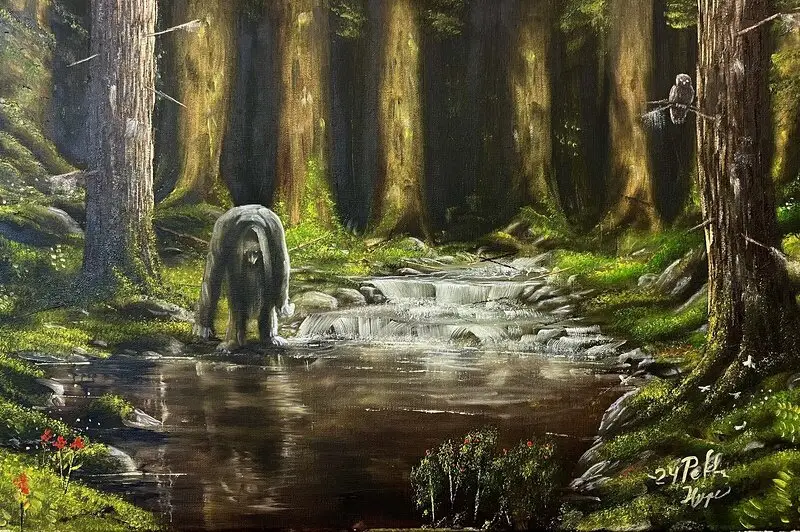 Oljemålning Troll in the forest av Petter Hjerpe
