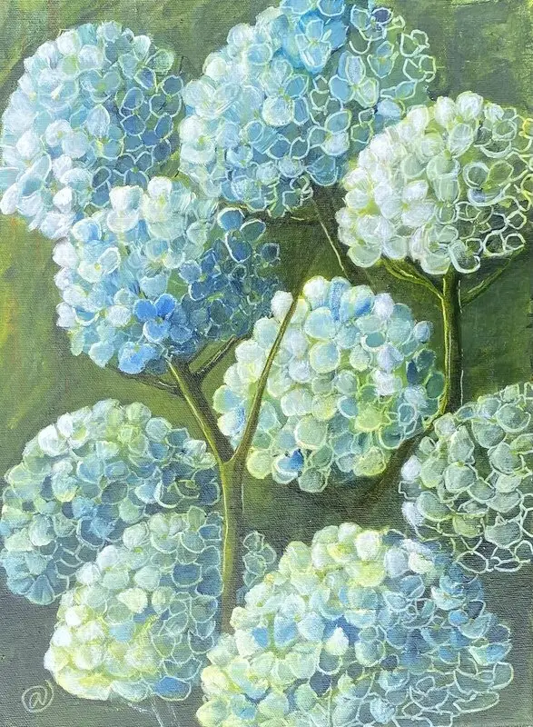 Akrylmålning Hortensia - Lycka av Annette Landin