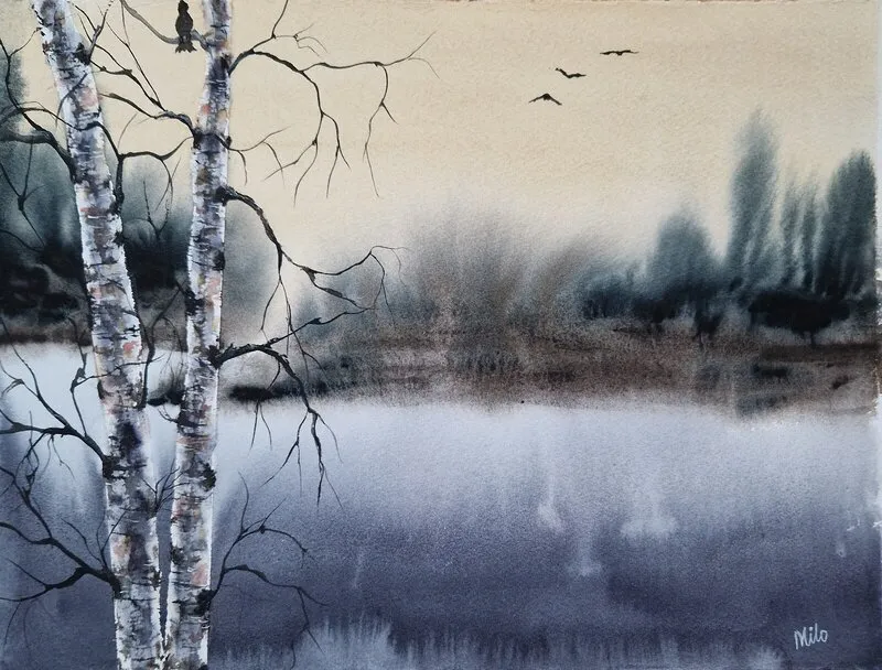 Akvarell Ravens av Marie-Louice Eriksson