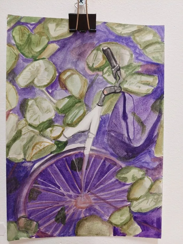 Akvarell Cykel i Örebros å av Nova Blomberg