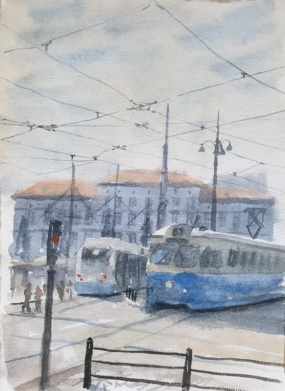 Akvarell Järntorget av Jakub Maliborski