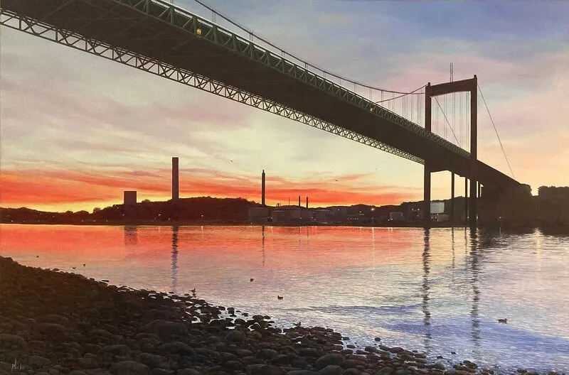 Oljemålning Solnedgång under Älvsborgsbron av Nickolas Svensson