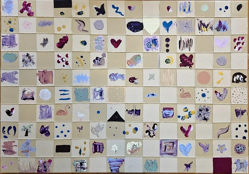 Akrylmålning Playful chess av Beatrice Donnerberg