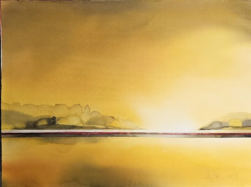 Akvarell Den röda linjen av AnnMari Löf