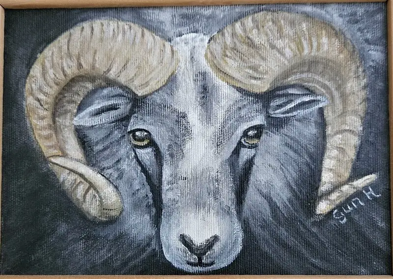 Oljemålning Bagge, inramad av Gun Holmberg