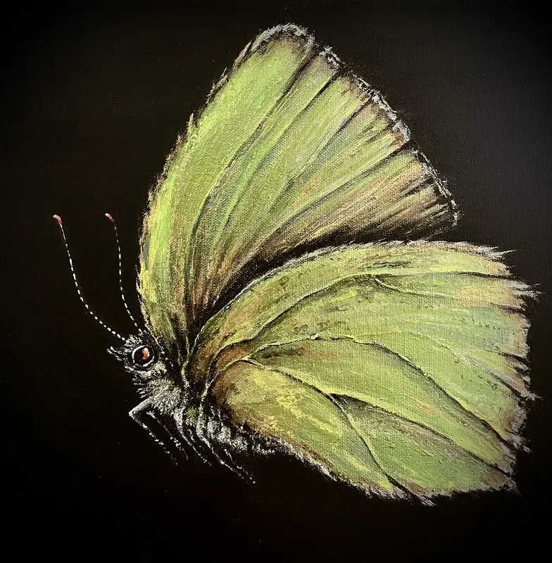 Akrylmålning Grönsnabbvinge av Anne E Svensson