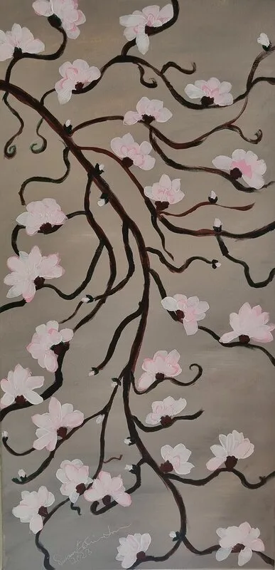 Akrylmålning Japan feeling av Susann Edvinsson-Larsson