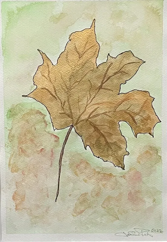 Akrylmålning Ett höstlöv av Lotta Fuchs