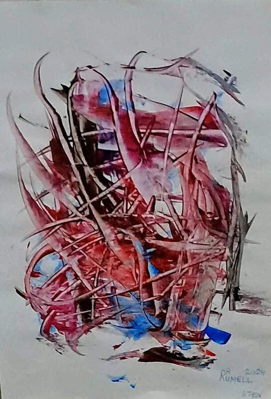 Akrylmålning Skönröd av Ronald Rumell