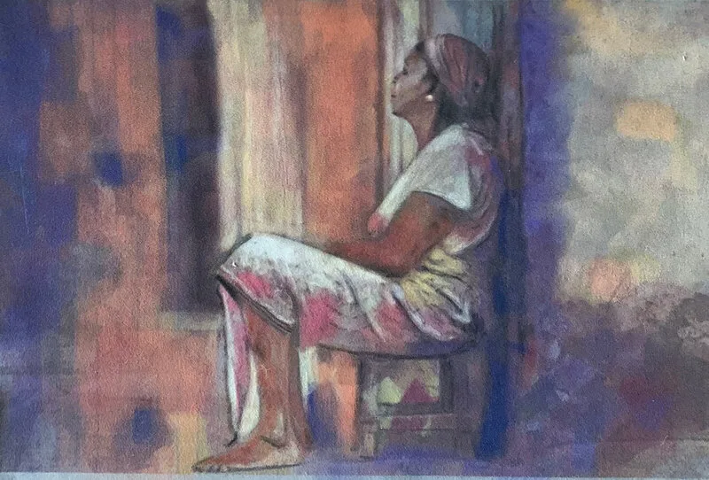 Woman sitting outside av Karin Sköld