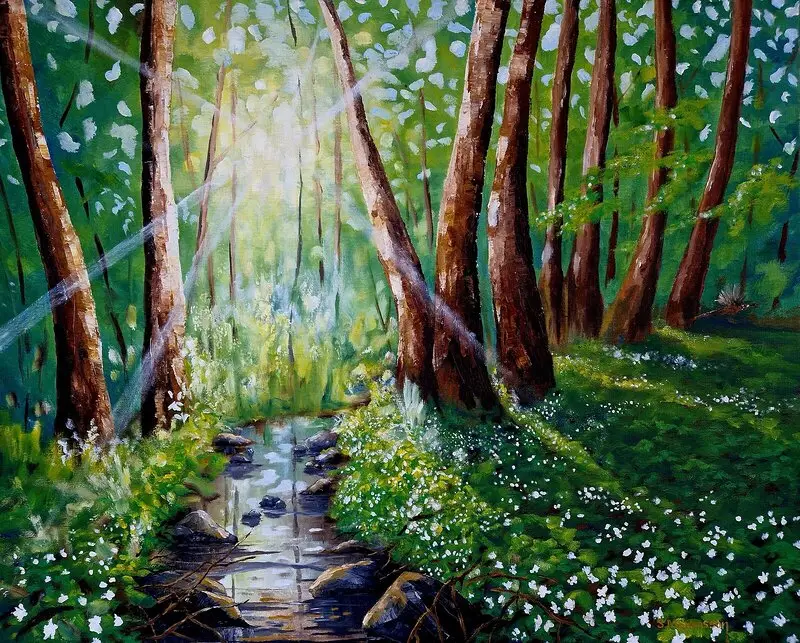 Oljemålning Skogensljus av Stefan Mårtensson