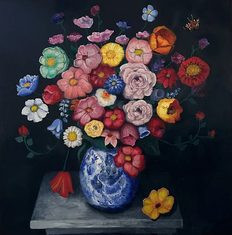 Akrylmålning Flowerpot with flowers av Anna Evenius
