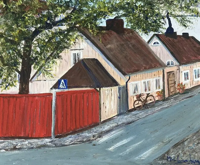 Akrylmålning Tjärhovsgatan ( Södermalm) av Marie-Louise Ljungberg