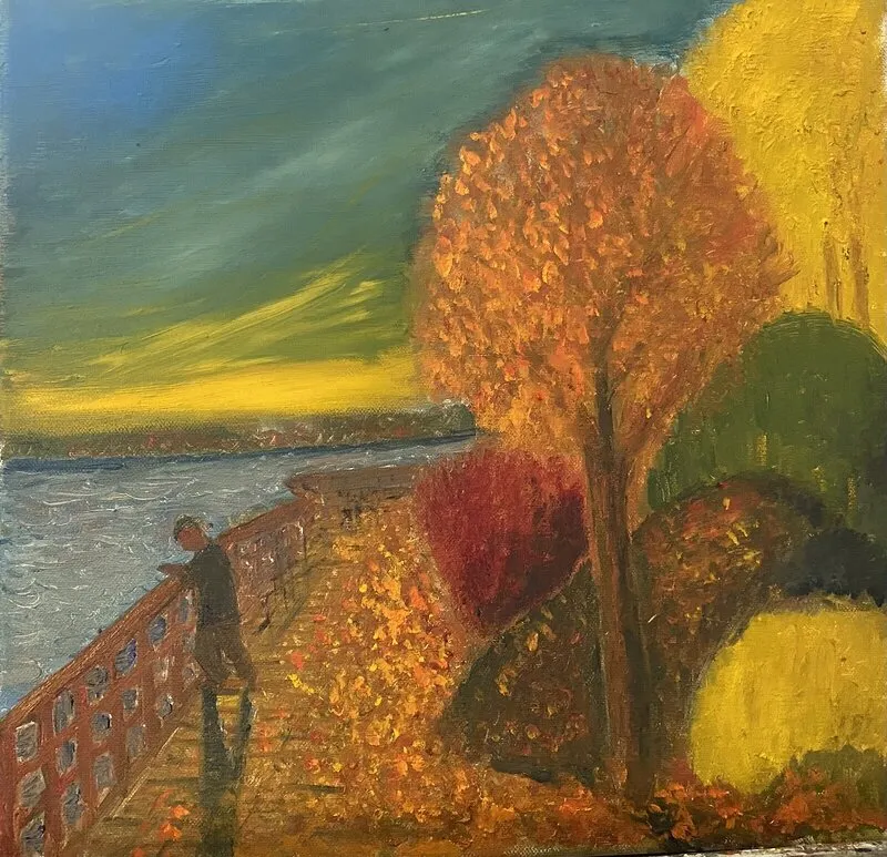 Oljemålning Promenad vid Magelungen av Jan-Olof Larsson