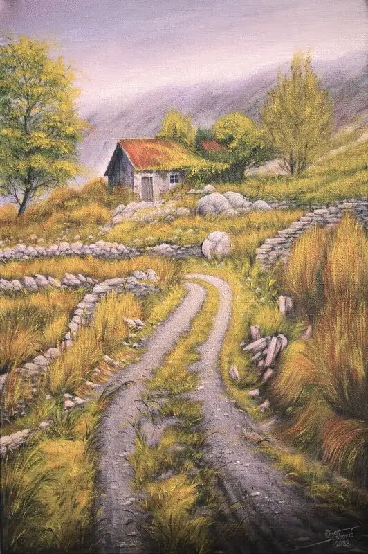 Akrylmålning Autumn landscape "The Road" av Omer Spahovic