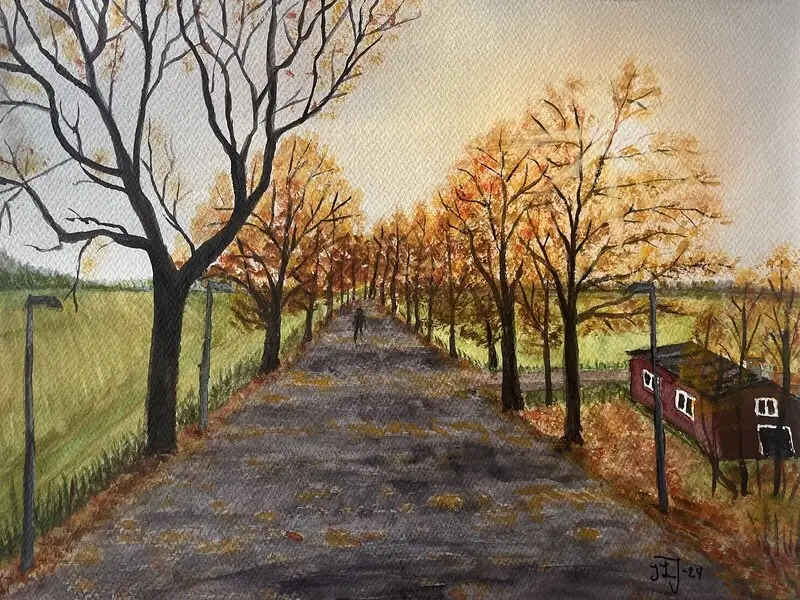 Akvarell Djulö allé oktober av Inga-Lill Liback Joona