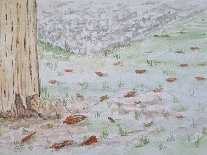 Akvarell Trädgårdsperspektiv av Carl-Philip Lingegård