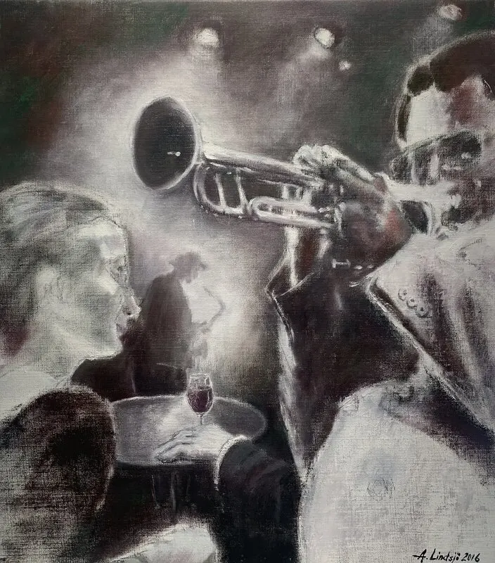 Oljemålning Ett glas rött. av Annika Lindsjö Lidström