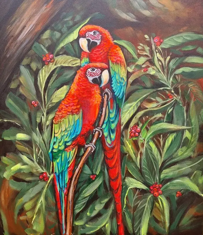 Akrylmålning Macaw parrots av Mariam Rehman