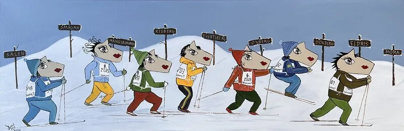 Akrylmålning Vasaloppet 2025 av Catarina Hjort Tolstoy