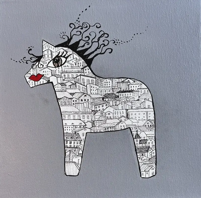 Akrylmålning Cityhorse av Catarina Hjort Tolstoy