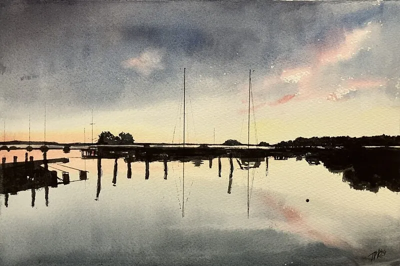 Akvarell Solnedgång i Gäddeholm 2 av Tatiana Kjellsson