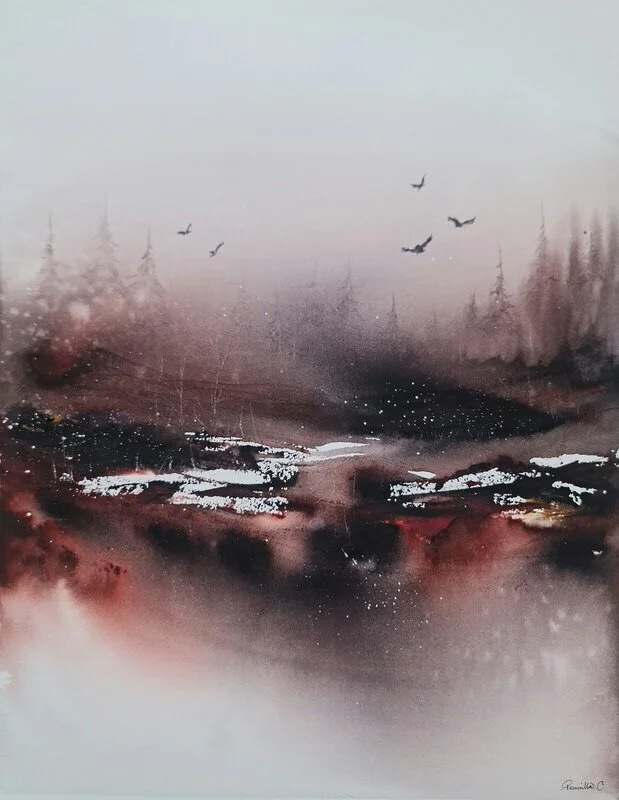 Akvarell Where Shadows Dwell av Pernilla Carlsson