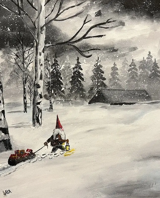 Akrylmålning Tomten av Sven-Åke Karlsson