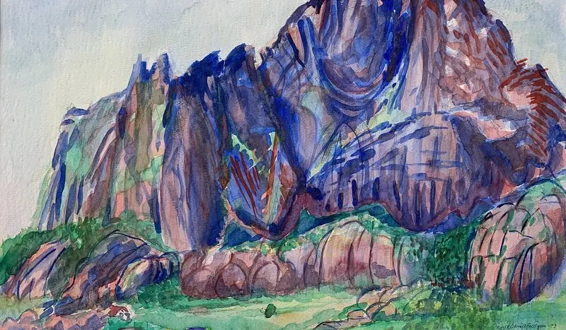 Akvarell Berg i Lofoten av Ingrid Stenbeck