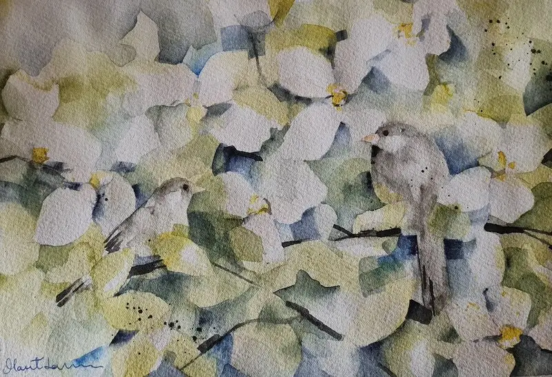 Akvarell Småfåglar av Marit Larsson