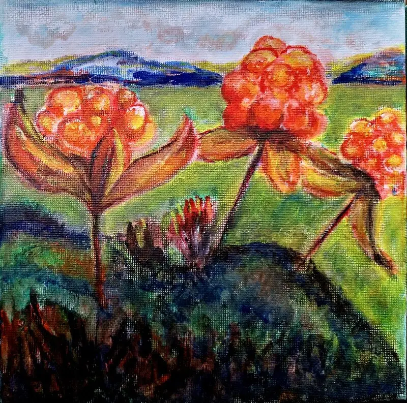 Oljemålning Hjortronguld av Boel Franck