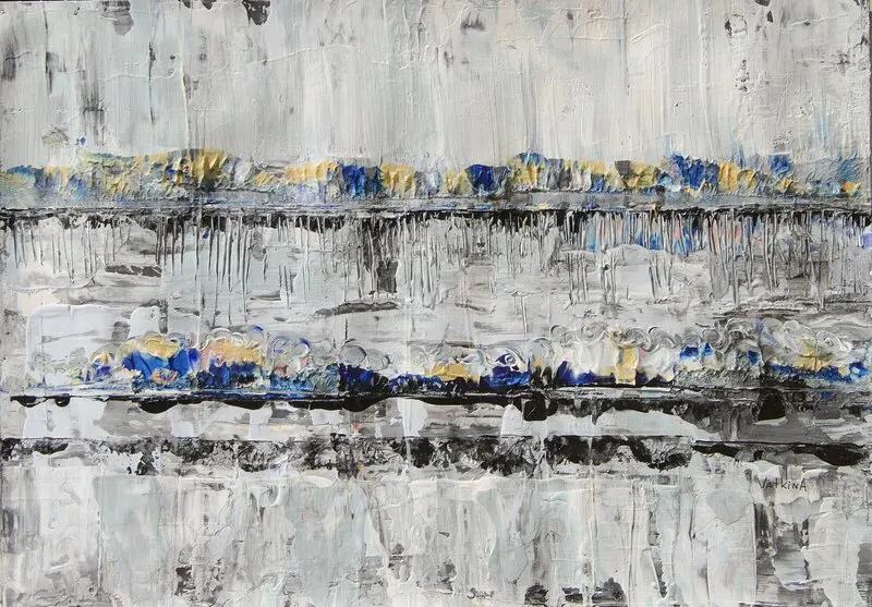 Akrylmålning Cityscape. Horizontal Lines. Abstraction av Alona Vatkina