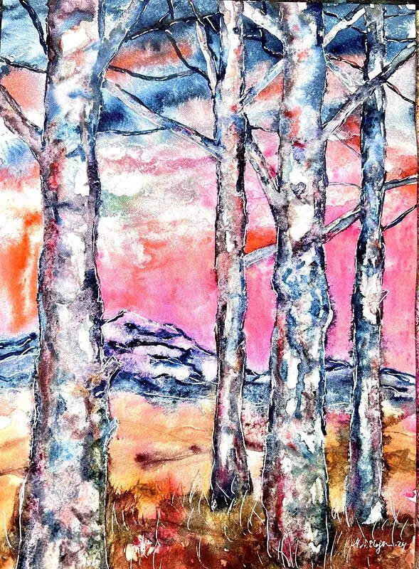 Akvarell Björkar av Marianne Akasha Olofsson