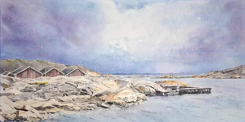 Akvarell Väderöarna av Marietta Larsen