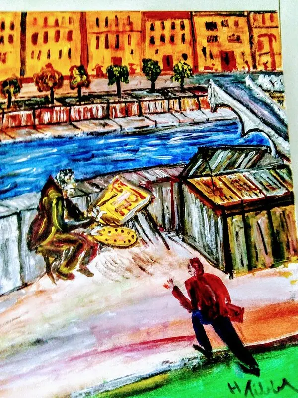 Akrylmålning Artist de Seine, Paris av Henrik Tibblin