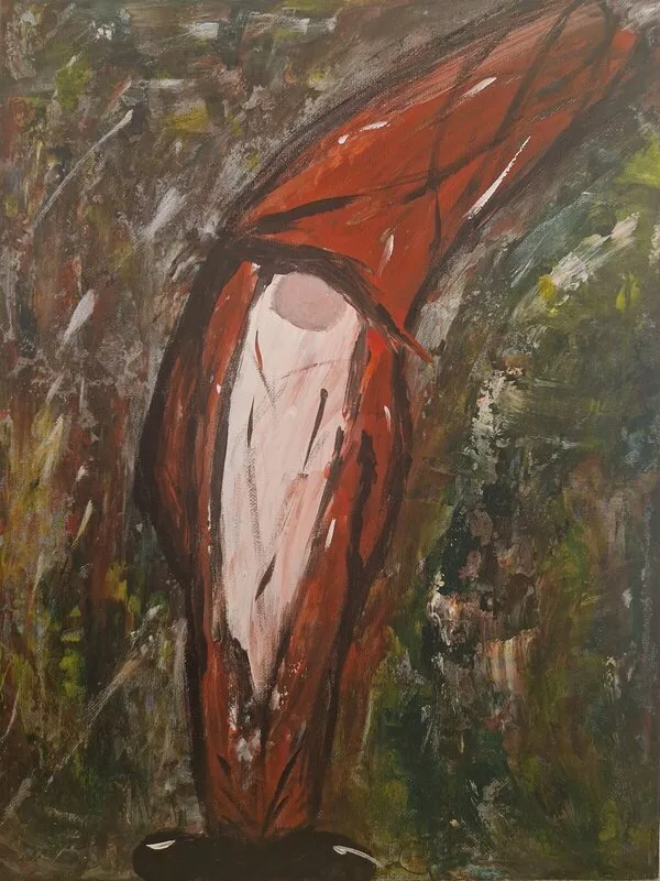 Akrylmålning Tomte i väntans tider av Nina Lillskär
