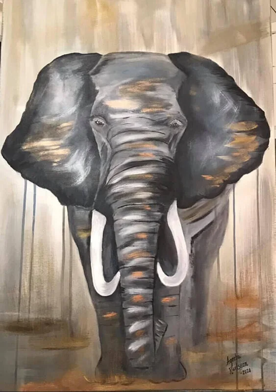 Akrylmålning Elefant av Agneta Karlsson