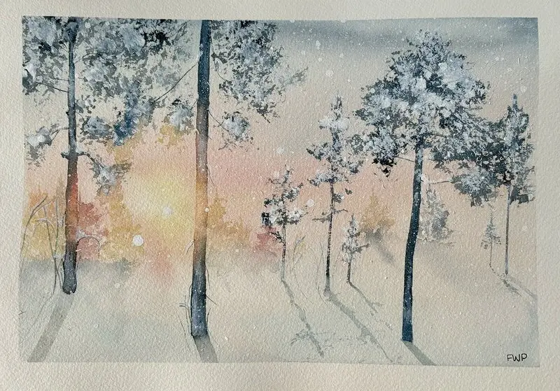 Akvarell Vinterskog av Frida Westlund Prändel