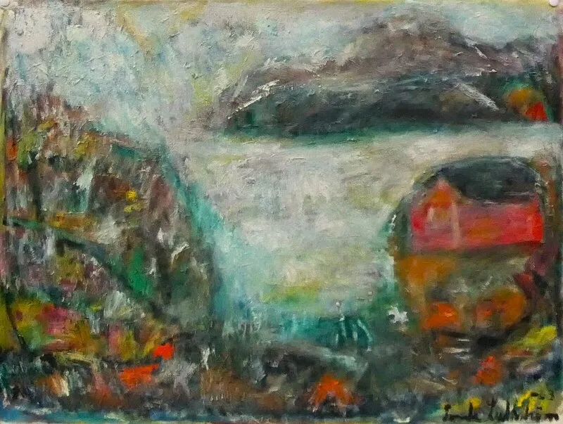 Oljemålning Stugan vid havet av Svante Lutström