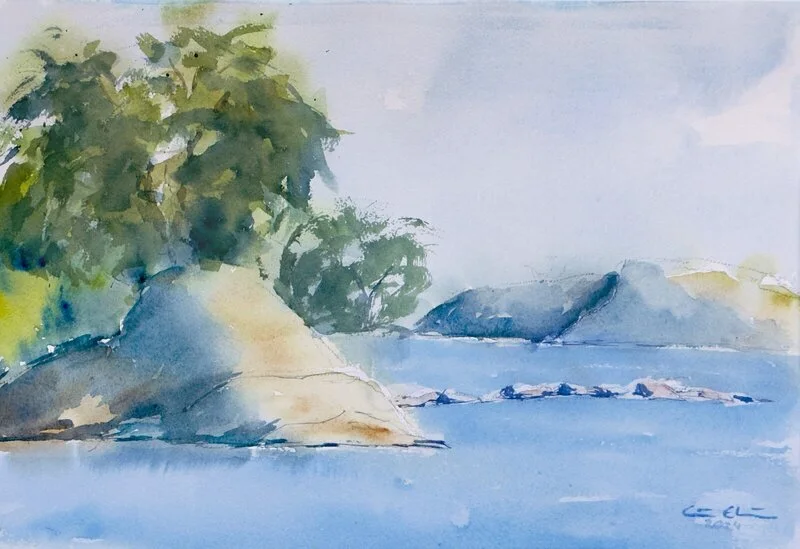 Akvarell Ljus sommardag i skärgården av Göran Ekström