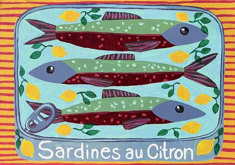 Akrylmålning Sardines au Citron av Astrid Lind