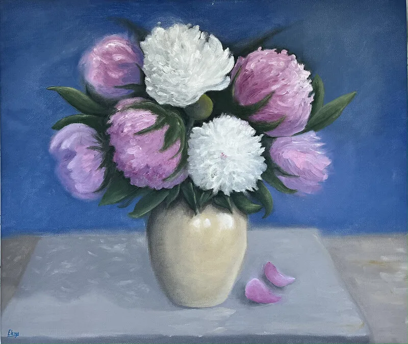 Oljemålning Stillife with flowers av Elena Basenok