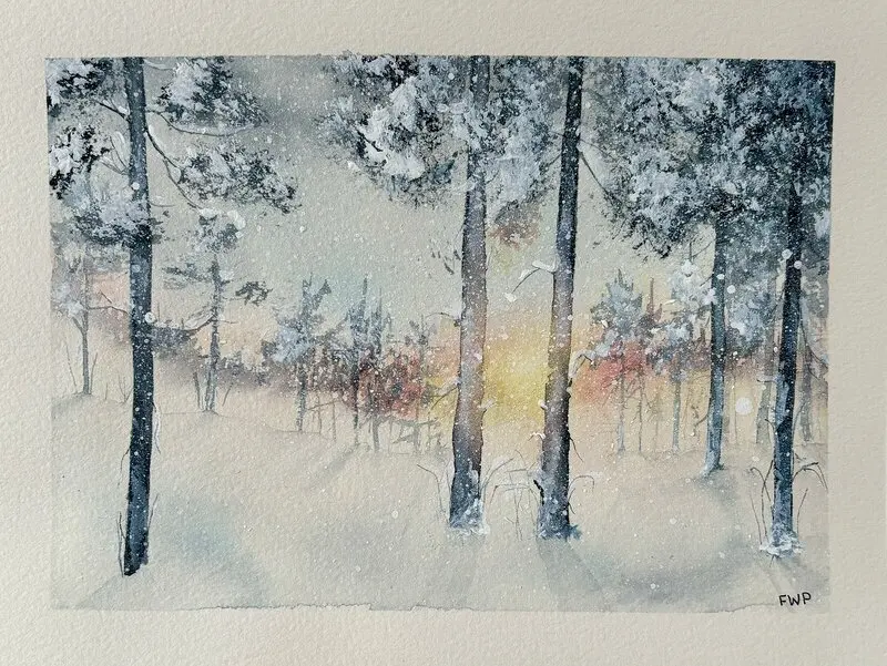 Akvarell Vinterskog 2 av Frida Westlund Prändel