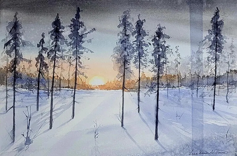 Akvarell Vinterlandskap av Lena Bovin Adolfsson