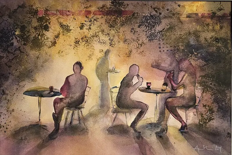 Akvarell Trädgårdscafe' av AnnMari Löf