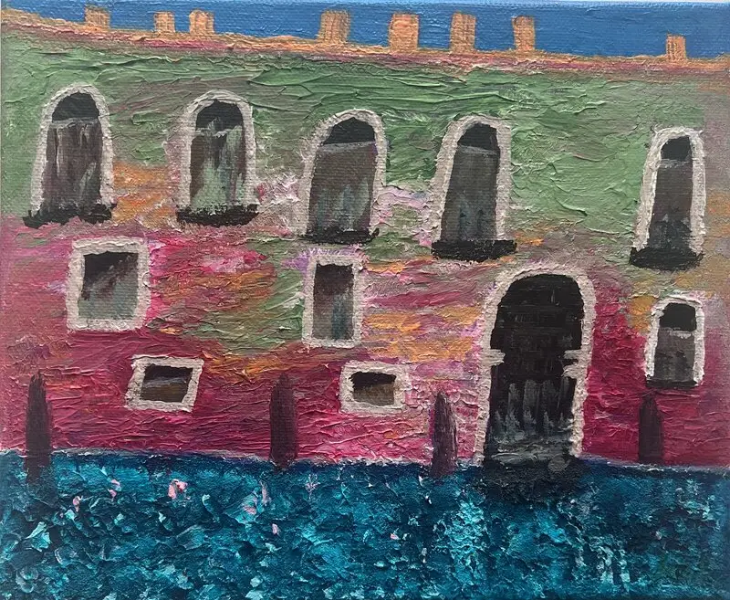 Akrylmålning Byggnad i Venedig av Monica Rausén
