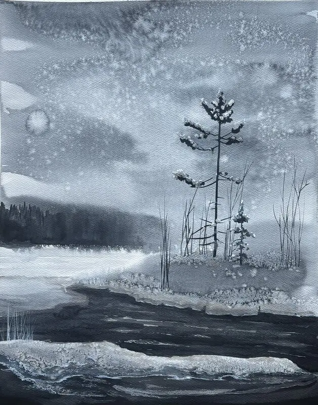Akvarell Snöfall av Desirée Rutqvist