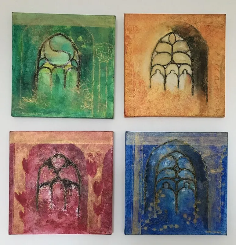 Akrylmålning ”Windows of Naumburg ”. av Dorte Schweitz